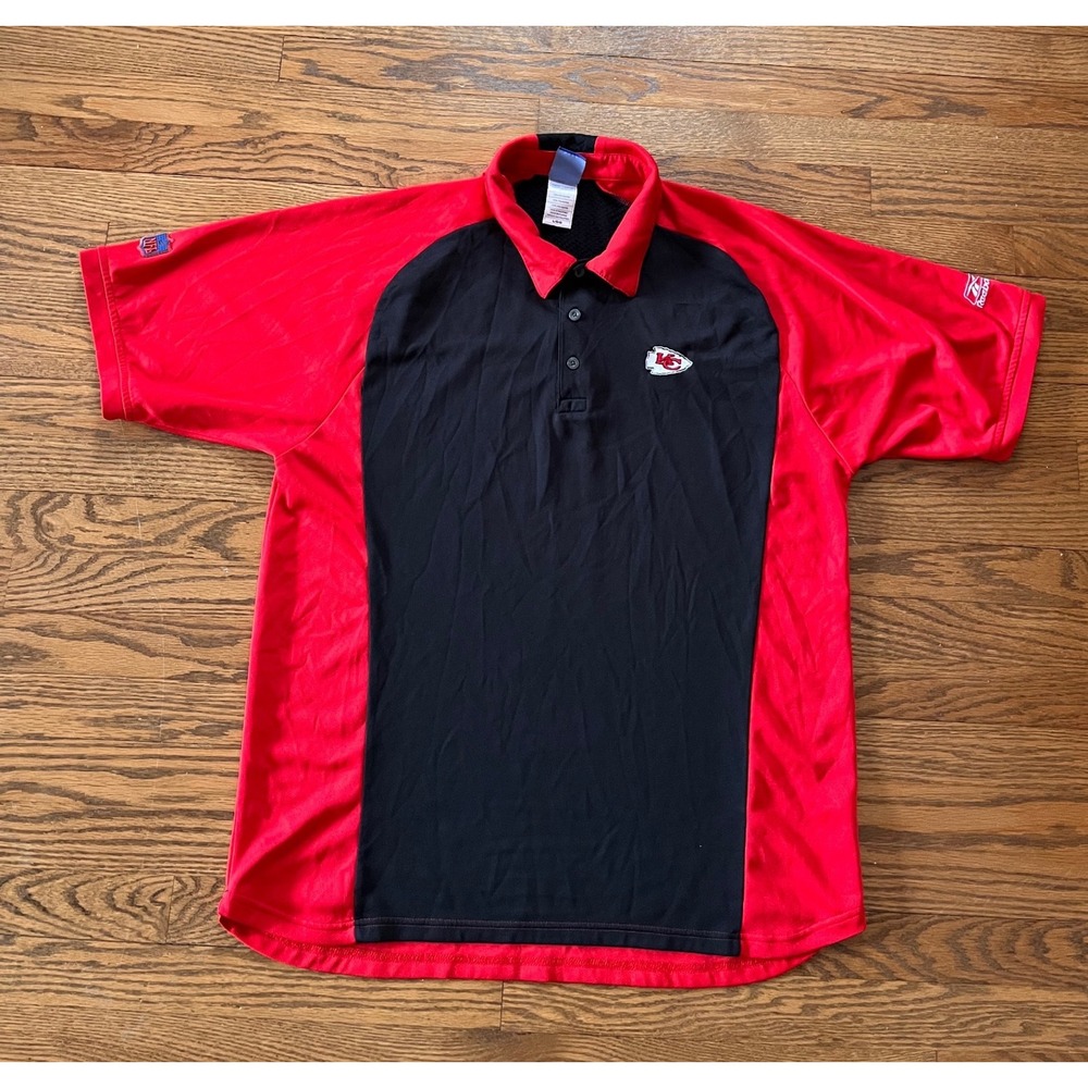 Reebok NFL Kansas City Chiefs Polo Shirt Mens Large Red Black Embroidered Logo